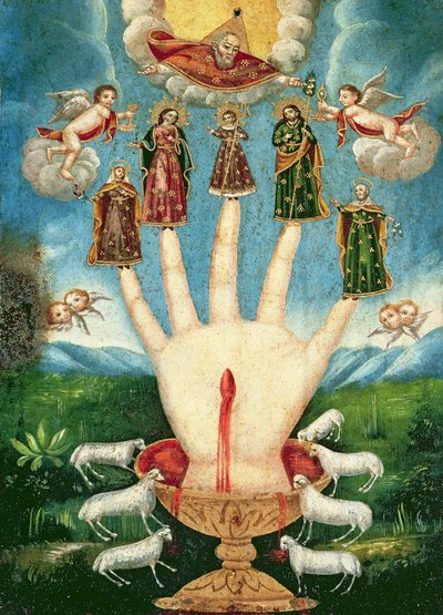 Mano Ponderosa (olje på tinn) av Mexican School