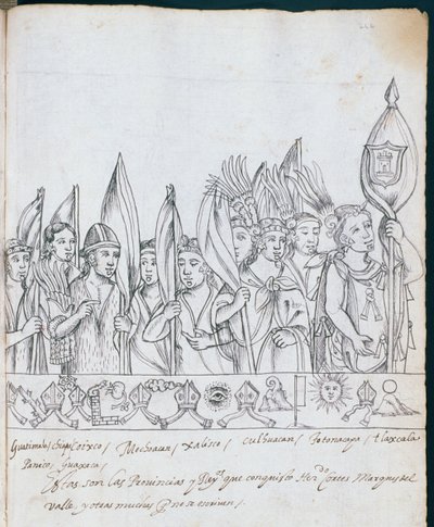 Hunter 242 f.246r Representanter for de meksikanske provinsene, fra Historia de Tlaxcala av Diego Munoz Camargo av Mexican School