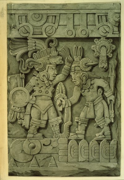 Tizoc-steinen (fargelitografi) av Mexican School