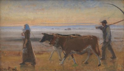 Kyr som blir drevet over heden av Michael Ancher