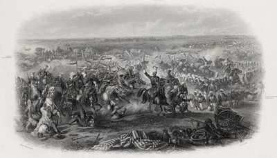 Slaget ved Aliwal, India, 28. januar 1846, gravert av J.J. Mannskap av Michael Angelo Hayes