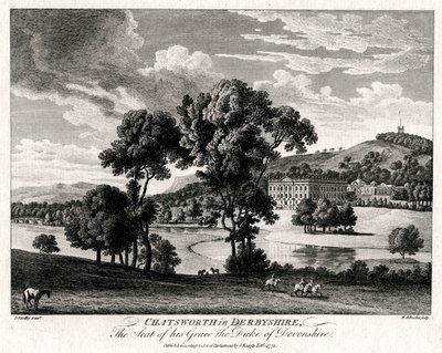 Chatsworth i Derbyshire, The Seat of his Grace the Duke of Devonshire, 1775 av Michael Angelo Rooker