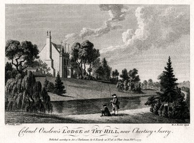 Oberst Onslows Lodge på Try-Hill, nær Chertsey, Surry, 1777 av Michael Angelo Rooker