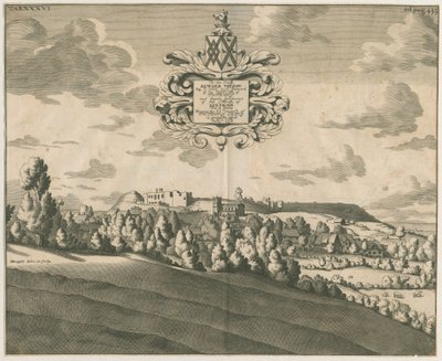 Tutbury Castle - Fjernsyn: kobberplategravering, nd [c 1686] av Michael Burghers