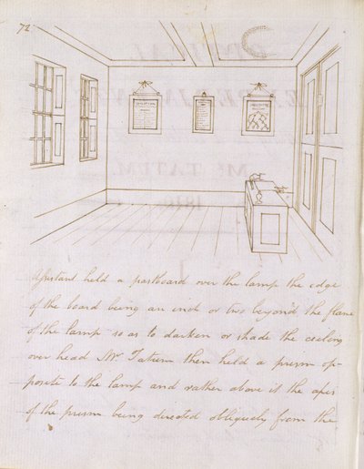 John Tatums forelesningsrom i Dorset Street, utenfor Fleet Street, 1810 (penn og blekk på papir) av Michael Faraday