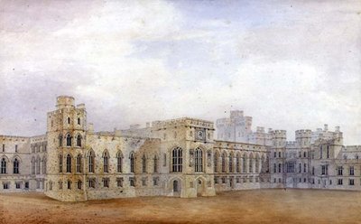 Windsor Castle og North East View of the Upper Ward (penn og blekk og akvarell på papir) av Michael Gandy