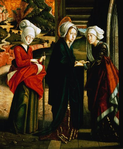 Besøk av Maria, nederste panel av Scener fra Kristi liv, St. Wolfgang-altertavlen St. Wolfgangs kapell, St. Wolfgang im Salzkammergut, Østerrike av Michael Pacher