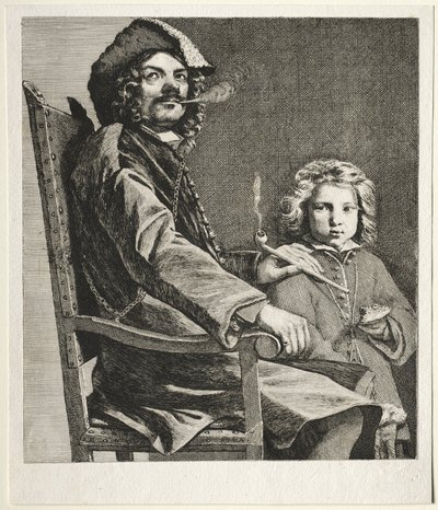Mann som røyker en pipe og en liten gutt av Michael Sweerts