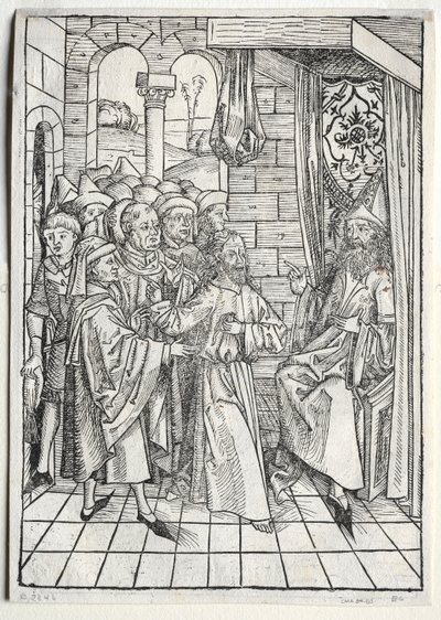 Skattevokteren: Kristus før Kaifas verso, 1491. av Michael Wolgemut