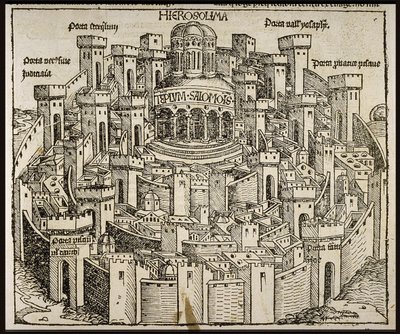 Jerusalem fra Schedels Chronicle of the World, ca 1493. av Michael Wolgemut