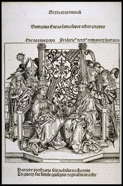 Møte mellom pave Pius II og Frederik III, keiser av Tyskland, ca 1493. av Michael Wolgemut