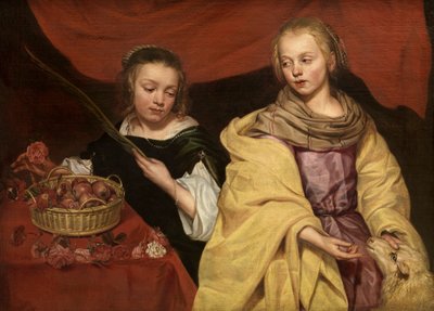 To jenter som Saint Agnes og Saint Dorothea, ca. 1650. av Michaelina Wautier