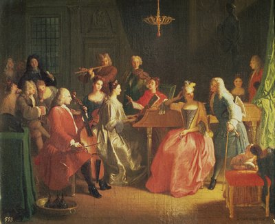 En musikalsk kveld (olje på lerret) av Michel Ange Houasse