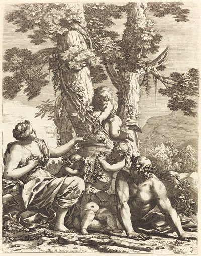 Bacchanal med Sittende Bacchante av Michel Dorigny