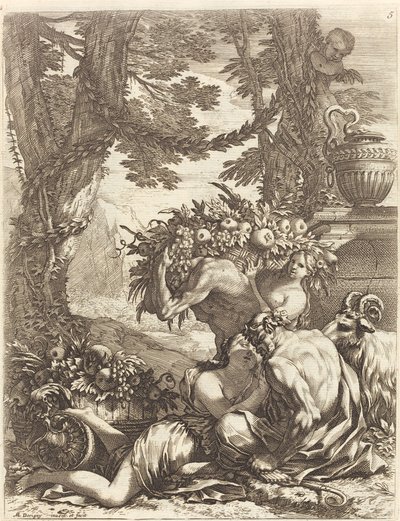 Faun som omfavner en Bacchante av Michel Dorigny