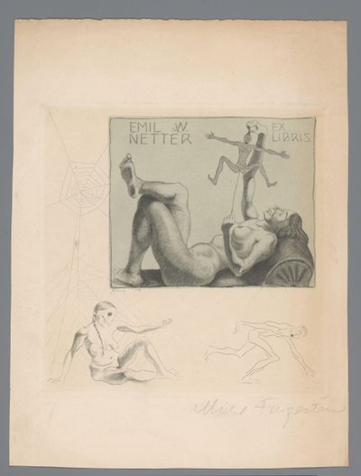 Ex libris av Emil W. Netter av Michel Fingesten (signed by artist)