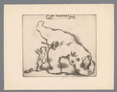 Ex libris av Gianni Mantero Gex eroticisM (tittel på objekt) av Michel Fingesten (signed by artist)