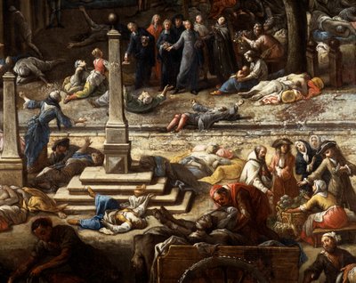 Utsikt over rådhuset (av Marseille) under pesten i 1720 av Michel Serre