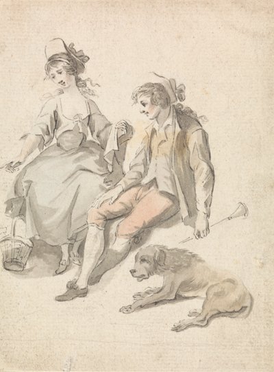 Hyrde, gjeterinne og hund av Michel Vincent Brandoin