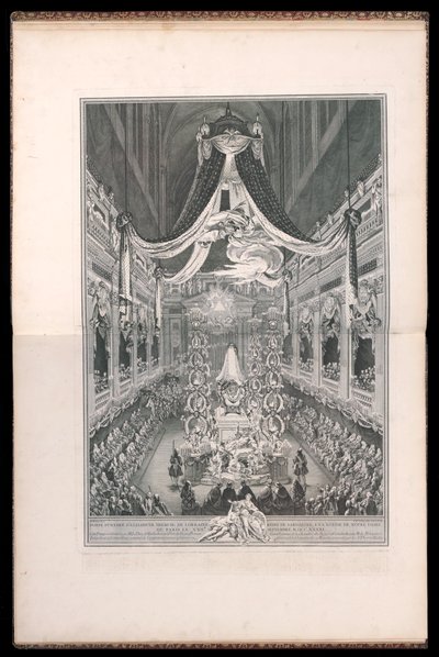 Begravelsesmenn til Elisabeth Thérèse av Lorraine Dronning av Sardinia, i kirken Notre Dame de Paris på XXII. SEPTEMBER M.DCC.XXXXI. (Begravelse til Elisabeth Thérèse av Lorraine, dronning av Sardinia, i Notre Dame-kirken i Paris 22. september 1. av Michel de Bonneval