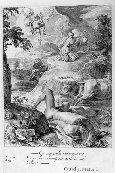 Io forandret seg til en ku: Mercury cuts off Argus head, 1655 av Michel de Marolles