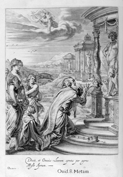 Oeneus, konge av Calydon, etter å ha forsømt Diana i et offer, blir straffet for sin ugudelighet, 1655 av Michel de Marolles