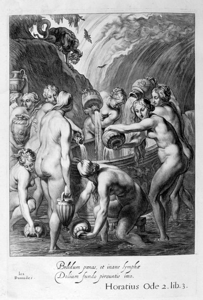 Danaidene dømt til å fylle kjedede fartøyer med vann, 1655 av Michel de Marolles
