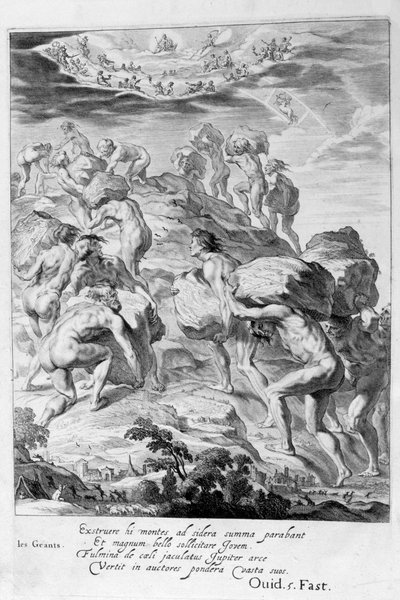Kjempene forsøker å skalere himmelen ved å stable fjell på hverandre, 1655 av Michel de Marolles