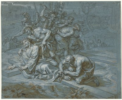 Christ Disrobed on the Cross, ca. 1680 (penn og blekk over kritt og blyant på papir) av Michel des Gobelins Corneille
