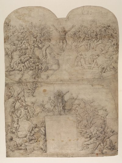 Siste dom etter Michelangelo(?) (recto) (penn & blekk & kritt på papir) av Michelangelo (after) Buonarroti