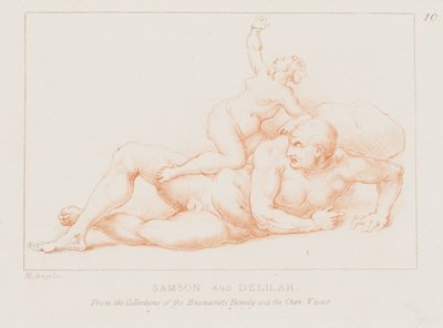 Samson og Delila (etsing) av Michelangelo (after) Buonarroti