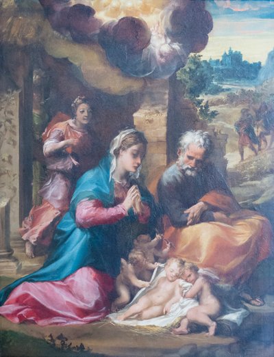 Fødselen og kunngjøringen til gjeterne av Michelangelo Anselmi