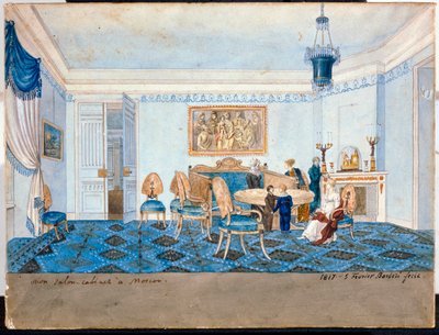Utsikt over stuen i residensen til prinsesse Zinaida Alexandrovna Volkonskaia (1792-1862) i Moskva - Verk av Michelangelo Barberi (aktiv tidlig på 1800-tallet) av Michelangelo Barberi