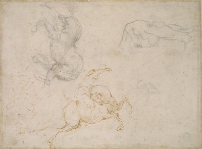 A Horseman charging and other studies, 1500-tallet av Michelangelo Buonarroti