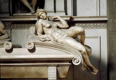 Allegori av Aurora. Graven til Laurent II av Medicis. Marmorskulptur 1531 av Michelangelo Buonarroti
