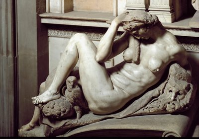 Allegori om natten. Mausoleet til Giuliano de Medici. Marmor skulptur av Michelangelo Buonarroti
