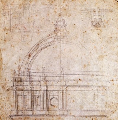 Designtegninger for kuppelen til Peterskirken i Vatikanet, design av Michelangelo (1475-1564), Italia av Michelangelo Buonarroti