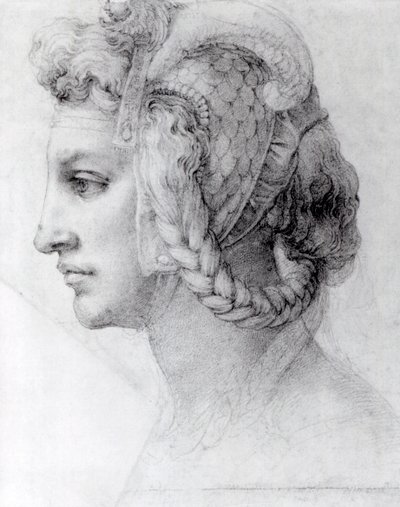 Ideal Head of a Woman, ca. 1525-28 (svart kritt på papir) av Michelangelo Buonarroti