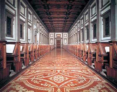 Laurentian Library hall, arkitekt Michelangelo (1475-1564), Firenze, Italia av Michelangelo Buonarroti