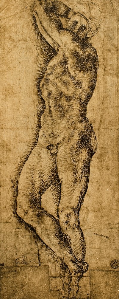 Naken mann; tegning av Michelangelo. Louvre, Paris av Michelangelo Buonarroti