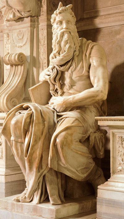 Moses, detalj fra Tomb of Julius II, av Michelangelo (1475-1564), Basilica of St Peter in Chains, Roma, Lazio, ca 1515 av Michelangelo Buonarroti