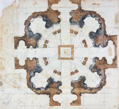 Plan over basilikaen San Giovanni dei Fiorentini i Roma, ca 1559, tegning av Michelangelo Buonarroti (1475-1564), Italia av Michelangelo Buonarroti
