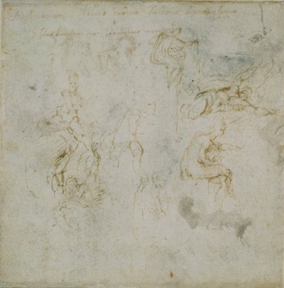 Recto: Åtte figurstudier. Verso: Figurstudie, c1490-1560. av Michelangelo Buonarroti