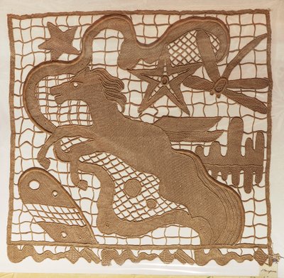 Prøve av nålekniplinger og innlegg for gardiner, med mønstre trukket fra arbeid laget av kunstneren Giulio Rosso, Michelangelo Jesurum Manufacture av Michelangelo Buonarroti