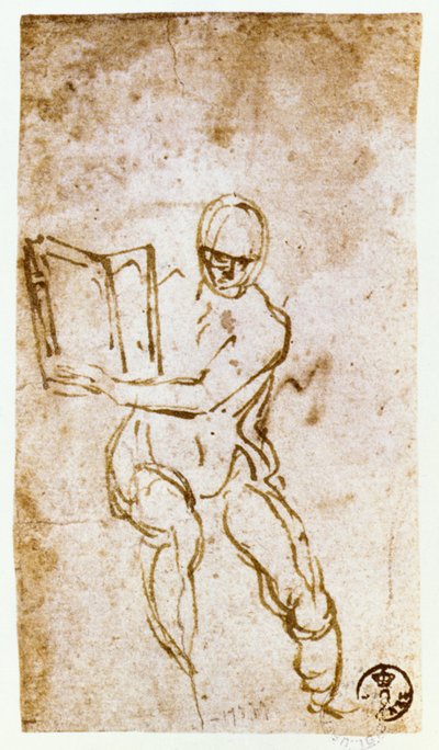 Det sixtinske kapells tak (1508-12): skisse for en av profetene (penn og brunt blekk) av Michelangelo Buonarroti