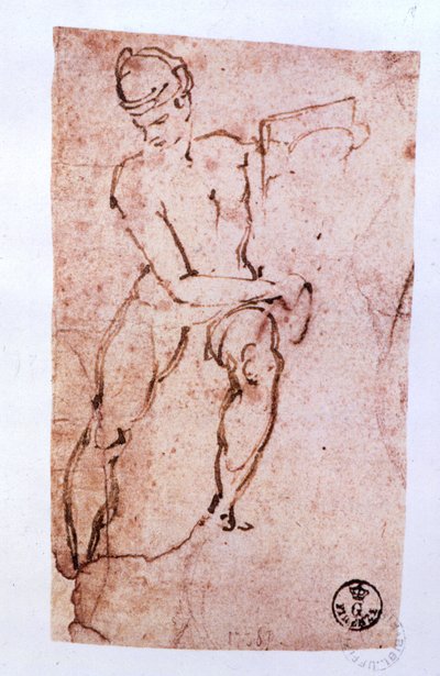 Det sixtinske kapells tak (1508-12): skisse av en apostel (penn og brunt blekk) av Michelangelo Buonarroti