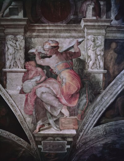 Tak i det sixtinske kapell: Libyan Sibyl, ca. 1508-10 (forhåndsrestaurering) av Michelangelo Buonarroti