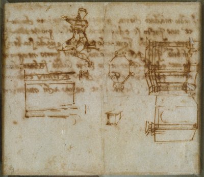 Små skisser av arkitektur og en liten figurstudie, slutten av 1400- og begynnelsen av 1500-tallet av Michelangelo Buonarroti