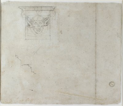 Studier av arkitektoniske detaljer og en grotesk maske, c1490-1560 av Michelangelo Buonarroti