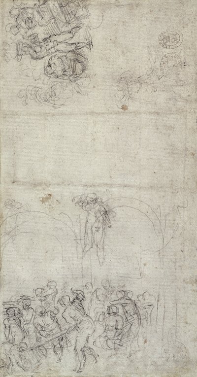 Studie for The Last Judgment (penn og blyant på papir) (verso) av Michelangelo Buonarroti
